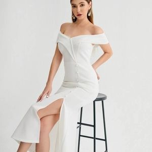 Off shoulder slit dress white Shein size large